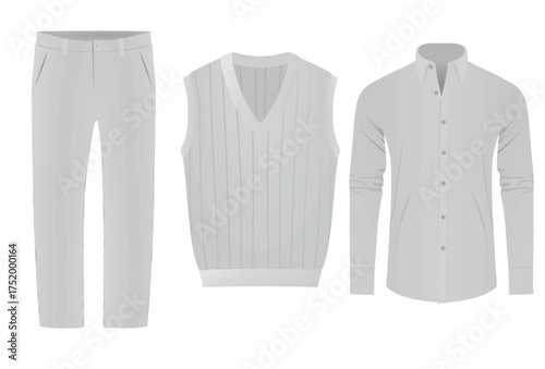 Grey sleeveless sweater, pants and shirt. vector illustration	
