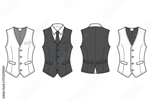 Vest Vector Technical Fashion Illustration Garment Template Isolated