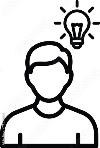 Vector art of man with light bulb above head, having an idea