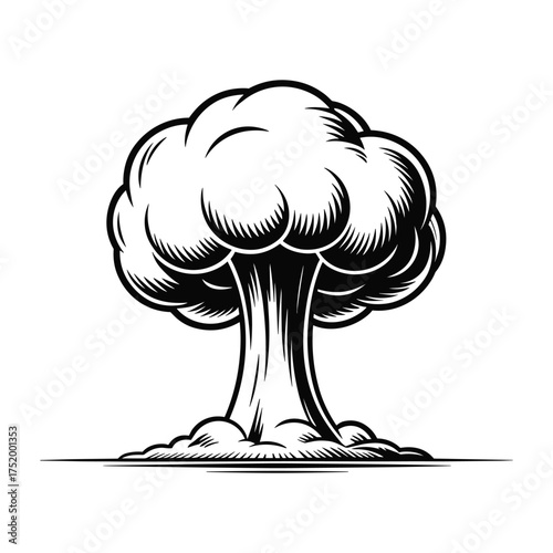 Nuclear Explosion Vector: Atomic Bomb Blast with Mushroom Cloud Illustration