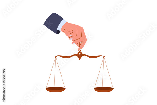 Illustration of Scales of Justice. Hand Balancing the Scales Representing Fairness, Equality, and Legal Principle.