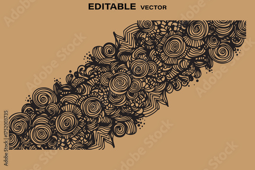 Abstract organic swirling pattern with a hand drawn feel on a tan background