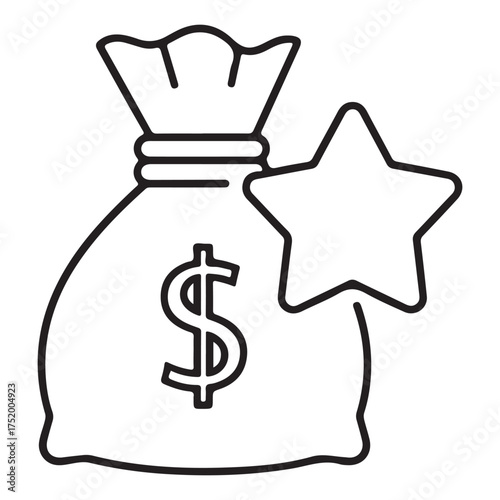 Money bag with dollar sign and star in line art design