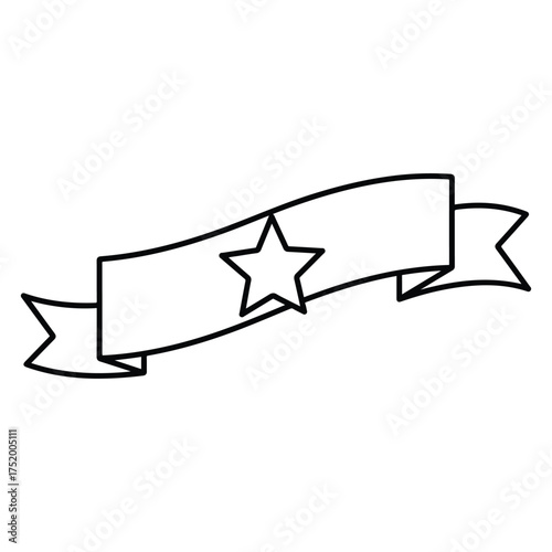 Blank ribbon banner with star in line art design