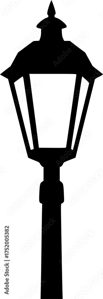 Obraz premium Street light silhouette. This image shows a street light silhouette, also known as a lamp post or street lamp, against a white background. Vector clipart illustration design