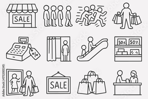 Black Friday shopping cart vector icons set with sale, money, and phone symbols for web design