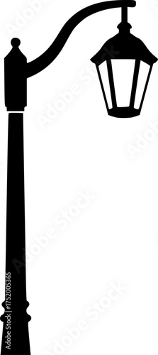 Street light silhouette. This image shows a street light silhouette, also known as a lamp post or street lamp, against a white background. Vector clipart illustration design