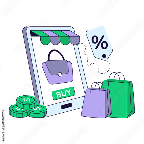 Modern design illustration of buy bag online