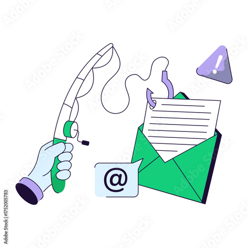 Conceptual flat line design illustration of mail phishing