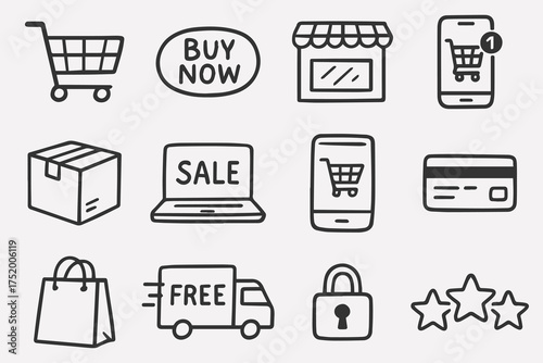 Online shopping glyph icon set. Vector pictogram