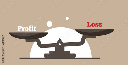 Scales with Profit and Loss Flat Style. Business and trading activity vector art, lost and earned money vector art