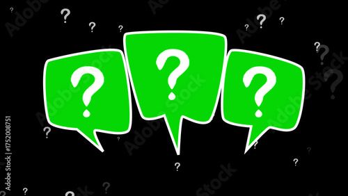 Colorful Question Marks in Speech Bubbles on a Dark Background
