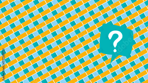 Colorful Geometric Pattern with Question Mark on Blue Background