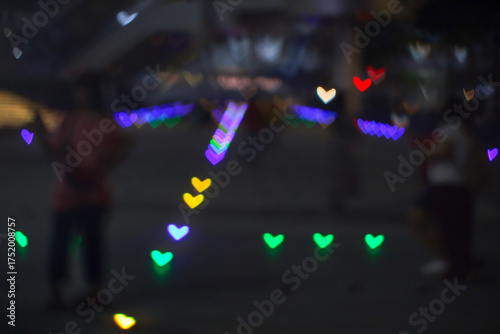 rainbow bokeh and blur heart shape love valentine colorful night light