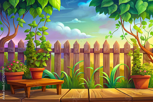 Garden fence with climbing plants symbol of natural outdoor decoration and plant growth.