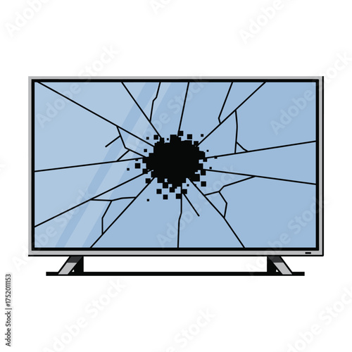 Broken television screen with shattered glass effect and black hole center
