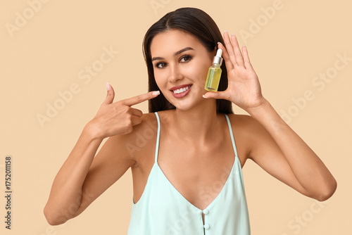 Beautiful woman pointing at...