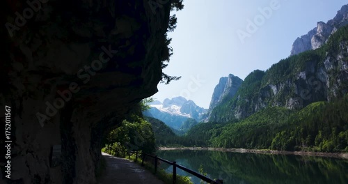 Scenic Mountain Lake View from Cave in Gosau Austria with Dramatic Alpine Landscape 