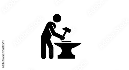Hammer and anvil worker black white icon