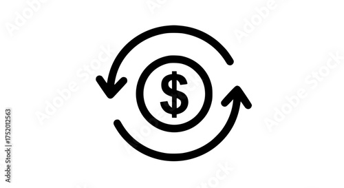 Money with rotating arrows vector black white icon 