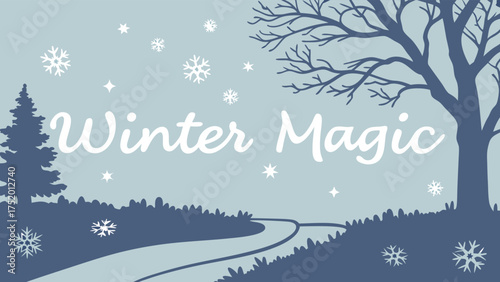Enchanting winter scene with snowy landscape and bare trees evokes holiday spirit and seasonal charm for festive designs and creative projects