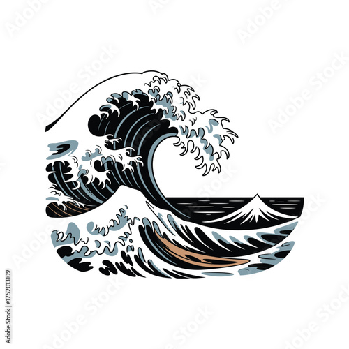 Dynamic Great Wave Vector Illustration: Oceanic Art Design for Decoration