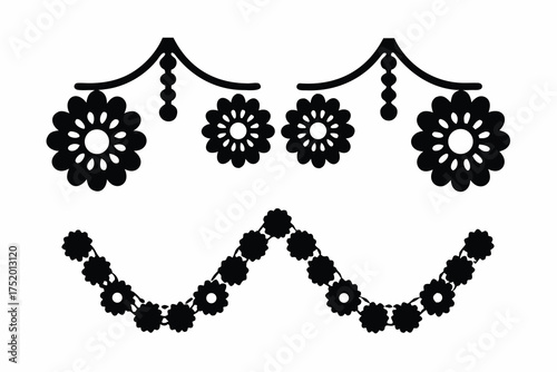 Marigold Flower Garland Vector, Cempasúchil Floral Decoration for Día de los Muertos Celebration 