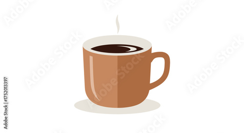 Minimalist illustration of a steaming brown coffee mug against a plain white backdrop