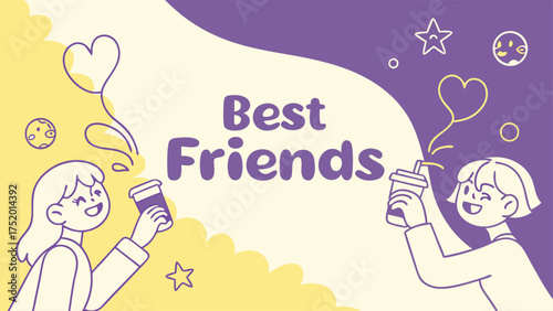 Celebrate best friends friendship with joyful illustration in pastel shades, friendship goals, happy connection and togetherness concept