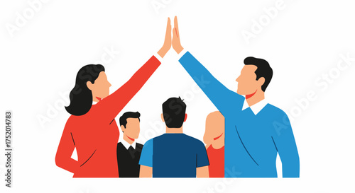 Team achieving triumph through collaboration high five gesture signifying success
