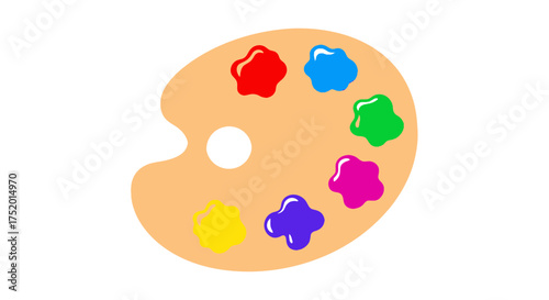Artistic palette brimming with vibrant colors isolated on a clean white backdrop representing