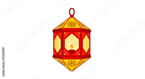 Illustration of a vibrant ornate lantern with a flickering candle radiating festive warmth and