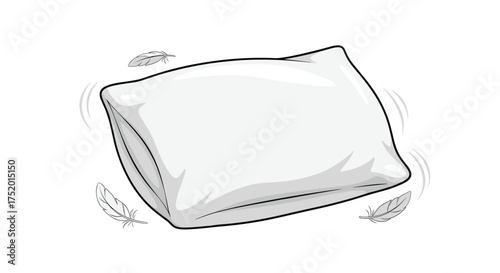 A soft white pillow is shown with motion lines indicating movement or impact.