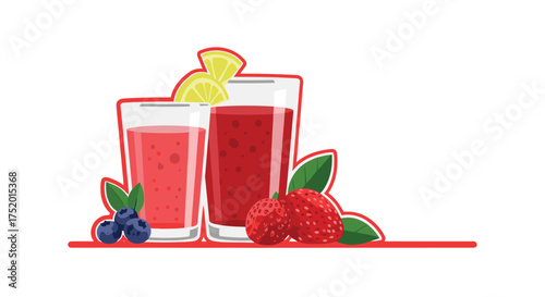 Refreshing fruit beverages with blueberries raspberries and lemon slices.