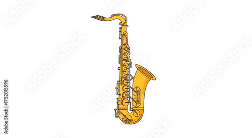 Illustrated golden saxophone on a white background creating a musical graphic image perfect for