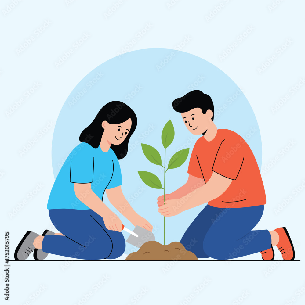 Fototapeta premium Planting a Tree Together, Growing a Greener Future ,People planting a tree together for a greener planet and sustainable future