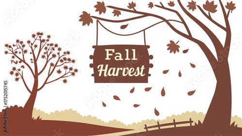 Celebrate fall harvest season with this inviting outdoor scene, perfect for autumn promotions and seasonal greetings, originally vector art
