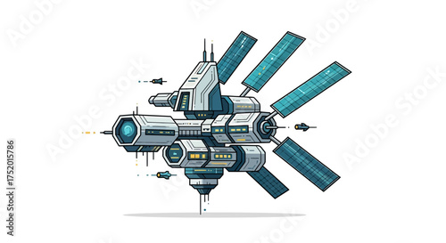 Futuristic orbital space station concept art with stylized design and vibrant energy