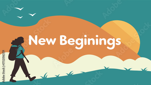 Embrace new beginnings and adventures with this inspiring graphic, perfect for travel blogs, inspirational content, and outdoor lifestyle brands