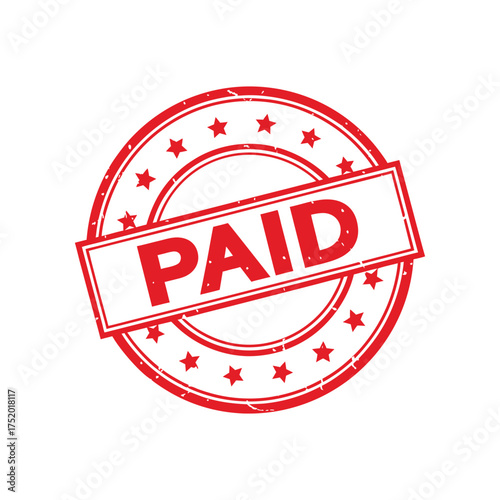 Authentic red stamp graphic showing paid in bold text with star accents