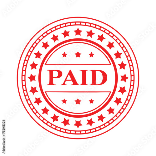 Official red paid stamp seal graphic with stars accents for financial transactions