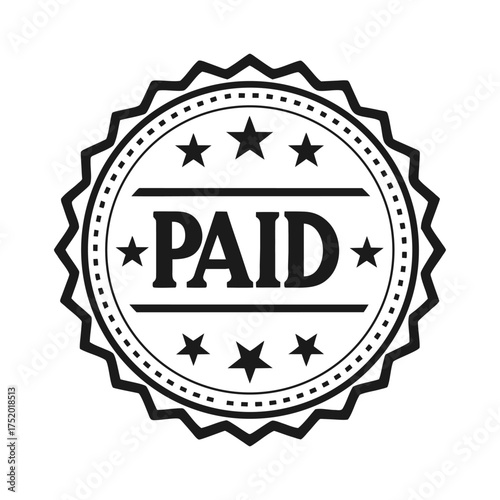 Official paid stamp with stars and scalloped border for business and finance transactions