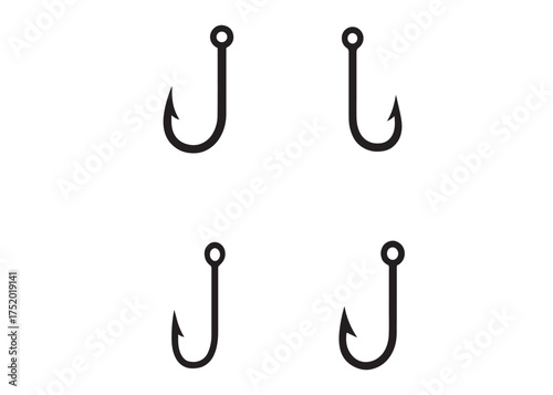 fishing hook logo silhouette vector, fishing hook logo icon silhouette, a silhouette vector simple fishing hook logo, fishing hook logo icon on black and white vector silhouette on white background