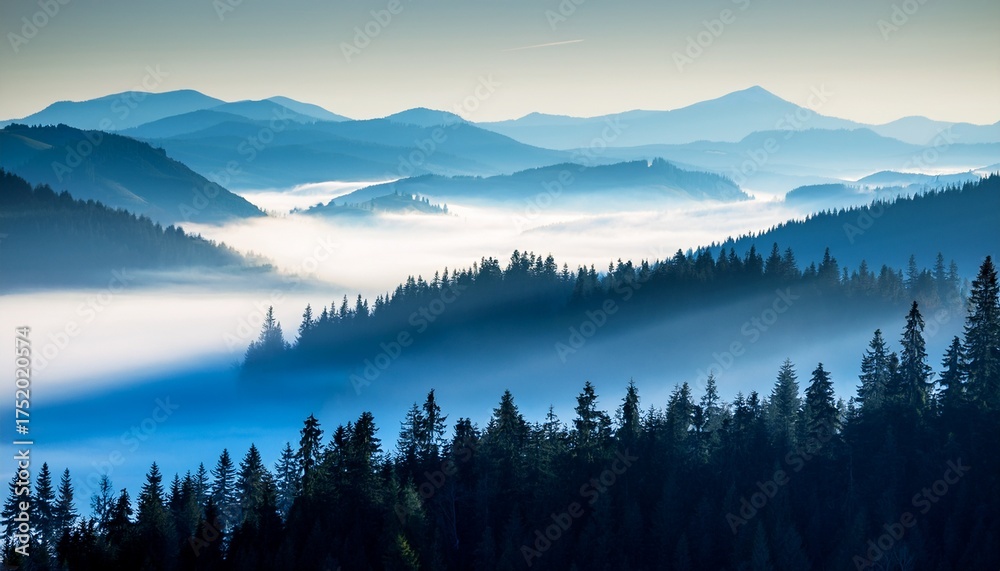 Obraz premium silhouetted mountain landscape fog a mountain range with forest