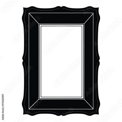 Ornate vintage black picture frame silhouette elegant decorative border for photos and artwork empty canvas for customization