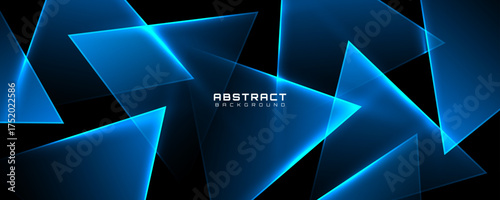 3D blue black abstract background overlap layer on dark space with glowing triangles effect decoration. Modern graphic design element glass style concept for web, art, flyer, card, or brochure cover