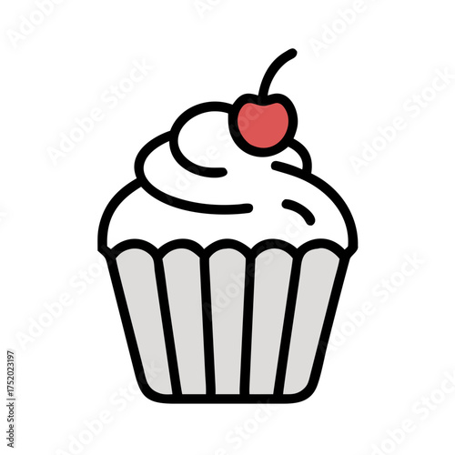 Delightful cupcake with cherry on top, perfect for birthdays and sweet treats designs, originally a scalable graphic for versatile use in your projects
