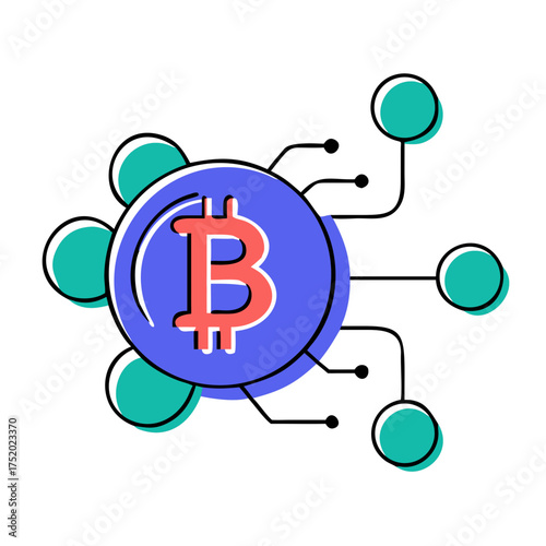 Modern Bitcoin network illustration, showcasing decentralized digital currency and blockchain technology, ideal for financial tech and investment themes