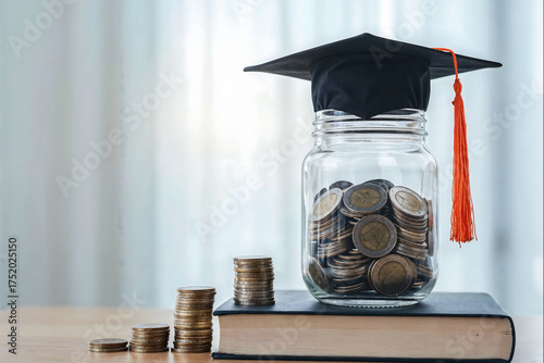 Wallpaper Mural Graduation Hat on Top of Money Jar Showing Education Savings Fund Concept Torontodigital.ca