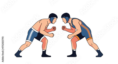 Two Wrestlers Facing Each Other in the Ring Ready to Compete